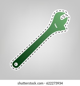 Spanner wrench sign illustration. Vector. Green icon with outline for cutting out at gray background.