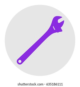 Spanner wrench sign illustration. Vector. Violet flat icon on light gray circle at white background. Isolated.