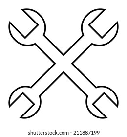Spanners crossed button on white background. Vector illustration.