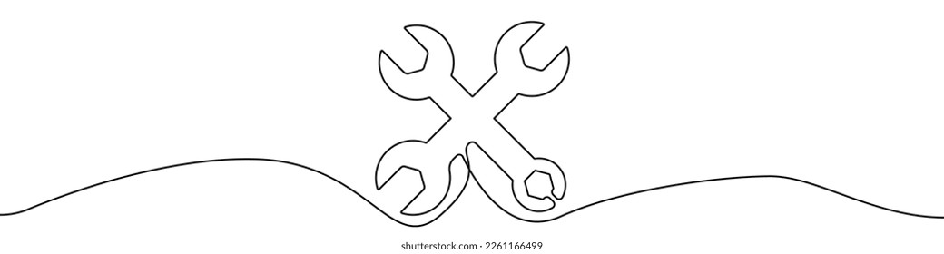 Spanners Icon Linie kontinuierliche Zeichnung Vektorgrafik. Eine Zeile Spanners Symbol, Vektorhintergrund. Spanners Symbol. Kontinuierliche Umrisslinie eines Reparatur Spanners Icons.