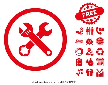 Spanners pictograph with free bonus images. Vector illustration style is flat iconic symbols, red color, white background.