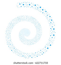 Sparcle Star fireworks vortex spiral. Vector blue scattered symbols.