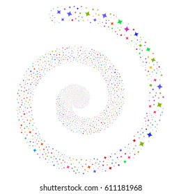 Sparcle Star hypnotic concentric spiral. Vector bright multicolored random pictographs.