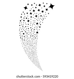 Sparcle Star random fireworks stream. Vector illustration style is flat black iconic symbols on a white background. Object fountain organized from scattered pictograms.
