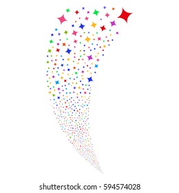 Sparcle Star random fireworks stream. Vector illustration style is flat bright multicolored iconic symbols on a white background. Object fountain constructed from scattered pictographs.