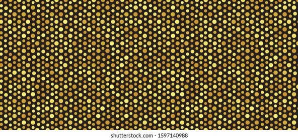 Sparcle wallpaper. Shimmer gold surface, golden halftone pattern. Bright glitter dotted texture, glowing gleam background. Yellow armored texture, vector premium backdrop.