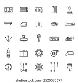 Spare car parts outlline icons for web