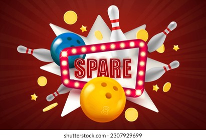 Spare concept with flying skittles and balls. 3d vector illustration