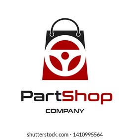 Spare part automotive vector logo template.  Design with steer and bag shop. Suitable for automotive business.