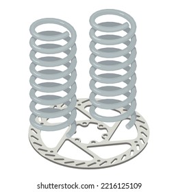 Spare part icon isometric vector. Suspension spring and bicycle brake rotor icon. Automotive and bicycle spare part