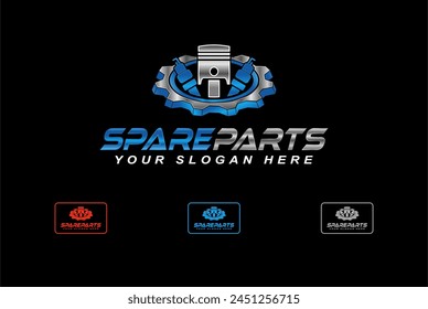 spare parts, auto part logo emblem car repairing car vector design isolated on black background modern design