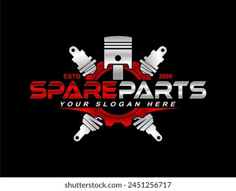 spare parts, auto part logo emblem car repairing car vector design isolated on black background modern design