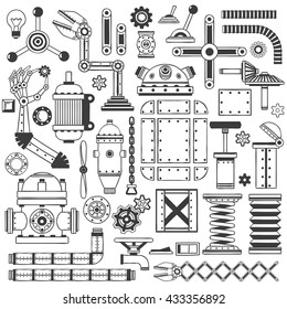 Spare parts collection to create machines, robots, devices. Handmade in doodle style.