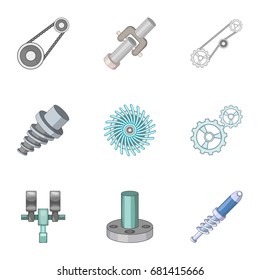 Spare parts for machine tools icons set. Cartoon set of 9 spare parts for machine tools vector icons for web isolated on white background