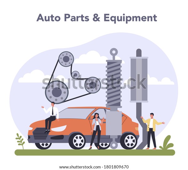 Spare parts production industry. Machinery\
and other industrial equipment. Vehicle components. Isolated flat\
vector illustration