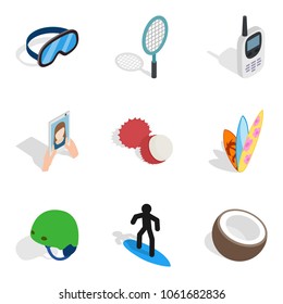 Spare time icons set. Isometric set of 9 spare time vector icons for web isolated on white background