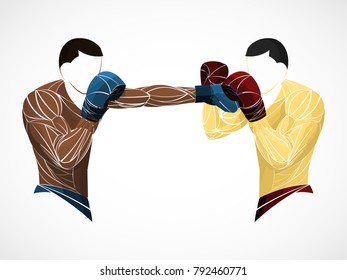 Sparing stylized boxer, boxing bout