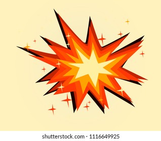 Spark, Boom Explosion, Fire, Flame in flat style cartoon. Colorful hand drawn vector stock illustration.