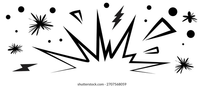 Spark comic emotion line set, manga movement emphasis. Doodle emphasis, attention effect elements, vector illustration