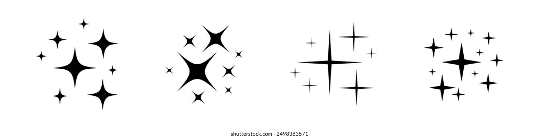 Spark glitter stars flat pattern. Sperkle stars vector set.