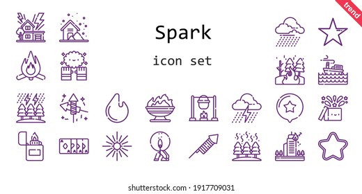 spark icon set. line icon style. spark related icons such as magic, storm, star, magic trick, match, lighter, fire, fireworks, bonfire, 