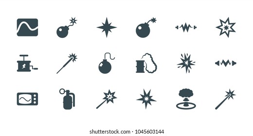 Spark icons. set of 18 editable filled spark icons: sparklers, explode, electricity, bomb, dynamite, explosion