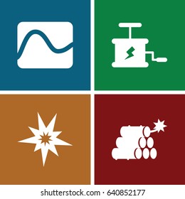 Spark icons set. set of 4 spark filled icons such as dynamite, explode