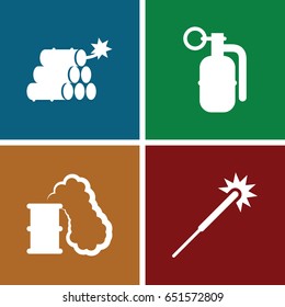 Spark icons set. set of 4 spark filled icons such as sparklers, dynamite