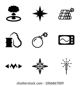 Spark icons. set of 9 editable filled and outline spark icons such as explosion, smoking can, sparkler, bomb, dynamite