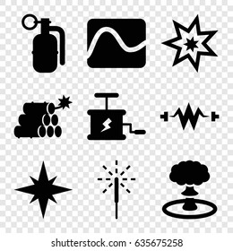 Spark icons set. set of 9 spark filled icons such as sparkler, dynamite, explosion