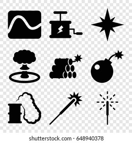 Spark icons set. set of 9 spark filled icons such as sparklers, sparkler, bomb, dynamite, explosion, smoking can