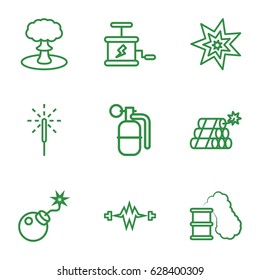 Spark icons set. set of 9 spark outline icons such as bomb, sparkler, dynamite, explosion, smoking can