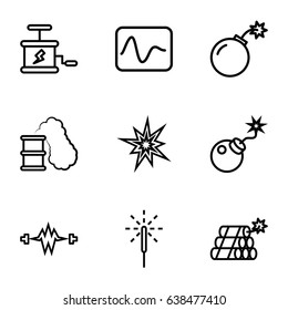 Spark icons set. set of 9 spark outline icons such as bomb, sparkler, dynamite, smoking can, explode