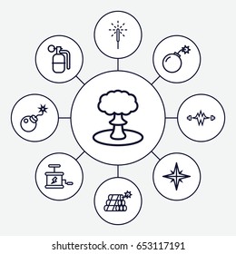 Spark icons set. set of 9 spark outline icons such as bomb, sparkler, dynamite, explosion