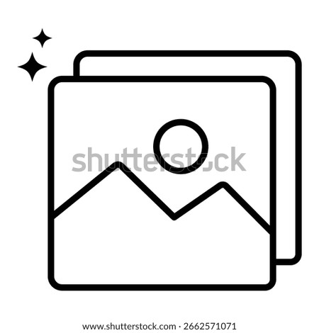 Spark image gallery icon vector illustration simple modern outline design with photo frame and sparkle effect for media interface UI.