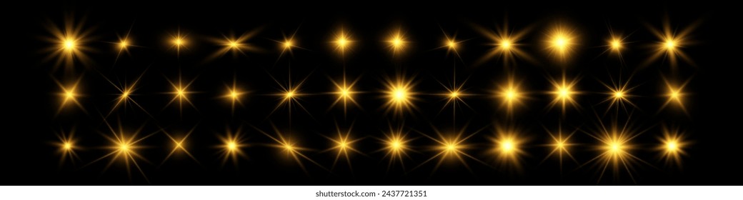 Chispa de luz. La estrella parpadea brillantemente. Conjunto de efectos brillantes.
