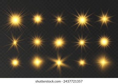 Chispa de luz. La estrella parpadea brillantemente. Conjunto de efectos brillantes.
