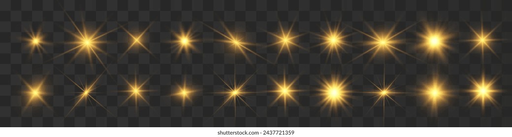 Chispa de luz. La estrella parpadea brillantemente. Conjunto de efectos brillantes.
