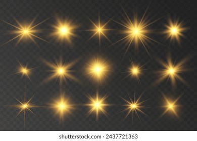 Chispa de luz. La estrella parpadea brillantemente. Conjunto de efectos brillantes.
