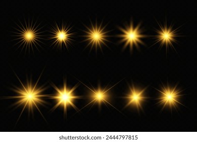 Chispa de luz. La estrella parpadea brillantemente. Conjunto de efectos brillantes.	