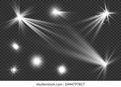 Chispa de luz. La estrella parpadea brillantemente. Conjunto de efectos brillantes.	