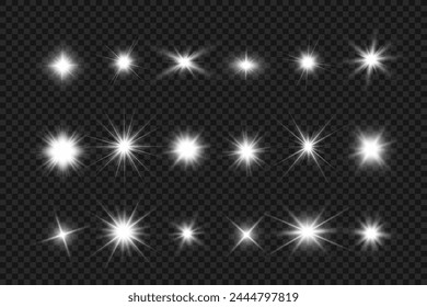 Chispa de luz. La estrella parpadea brillantemente. Conjunto de efectos brillantes.	