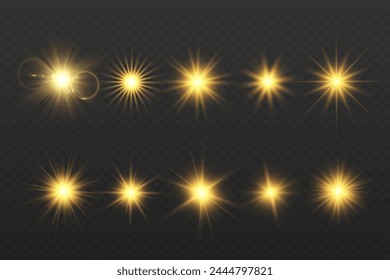 Chispa de luz. La estrella parpadea brillantemente. Conjunto de efectos brillantes.	