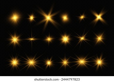 Chispa de luz. La estrella parpadea brillantemente. Conjunto de efectos brillantes.	