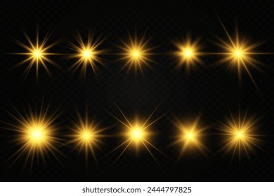 Chispa de luz. La estrella parpadea brillantemente. Conjunto de efectos brillantes.	