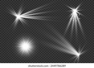 Chispa de luz. La estrella parpadea brillantemente. Conjunto de efectos brillantes.	