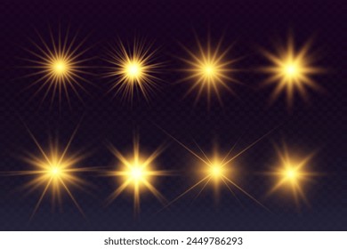 Chispa de luz. La estrella parpadea brillantemente. Conjunto de efectos brillantes.	