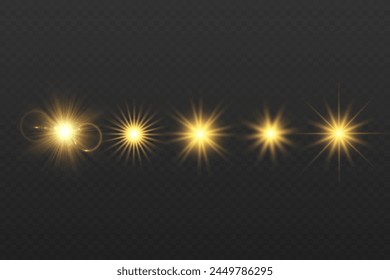 Chispa de luz. La estrella parpadea brillantemente. Conjunto de efectos brillantes.	