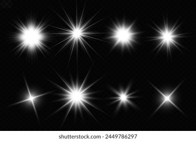 Chispa de luz. La estrella parpadea brillantemente. Conjunto de efectos brillantes.	