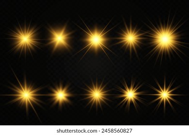 Chispa de luz. La estrella parpadea brillantemente. Conjunto de efectos brillantes.	